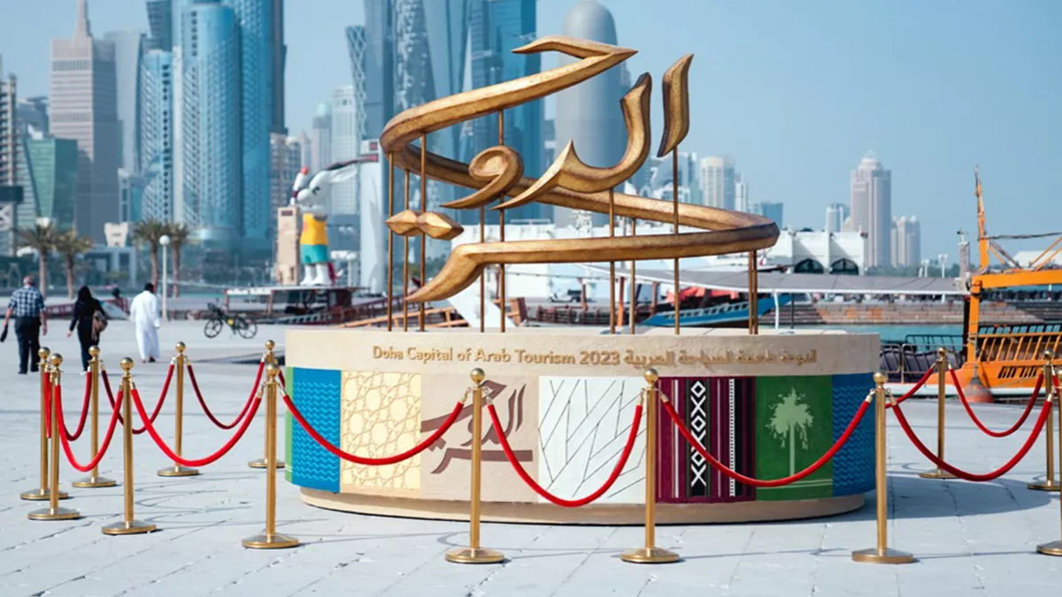 Qatar Tourism has installed an official monument that has the official Doha Arab Tourism Capital 2023 emblem, at Doha corniche