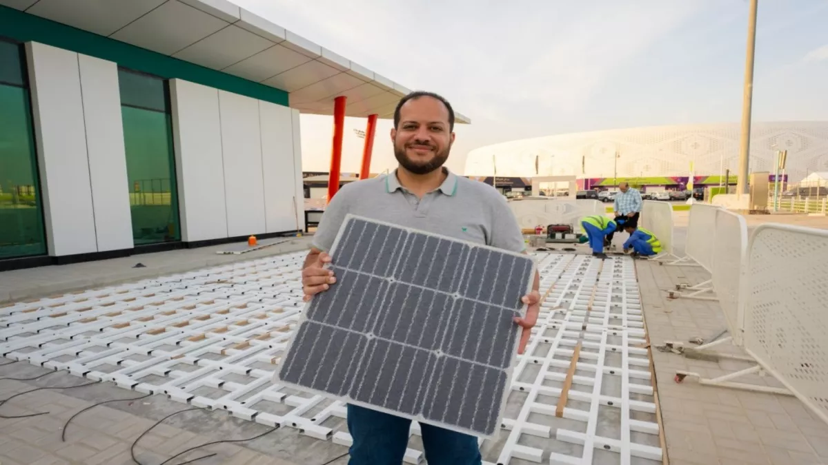 Solar-powered charging station installed by Challenge 22 winners SunPave at Al Thumama Stadium